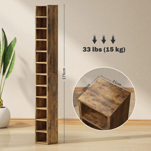 Homcom HOMCOM 204 CD Storage Tower Tall Bookcase Bookshelf with Cubes Rustic Brown 1