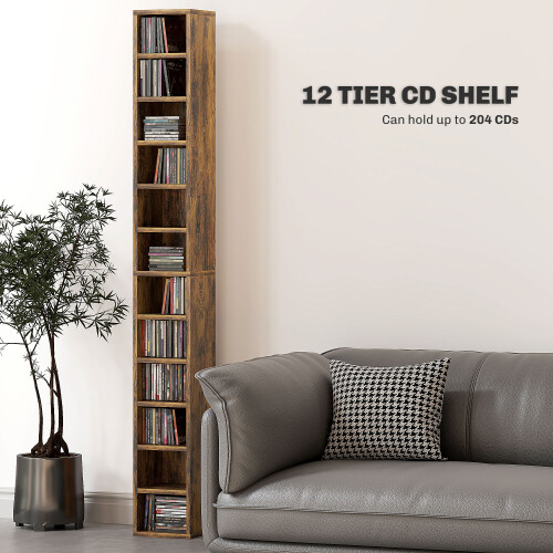 Homcom HOMCOM 204 CD Storage Tower Tall Bookcase Bookshelf with Cubes Rustic Brown 2