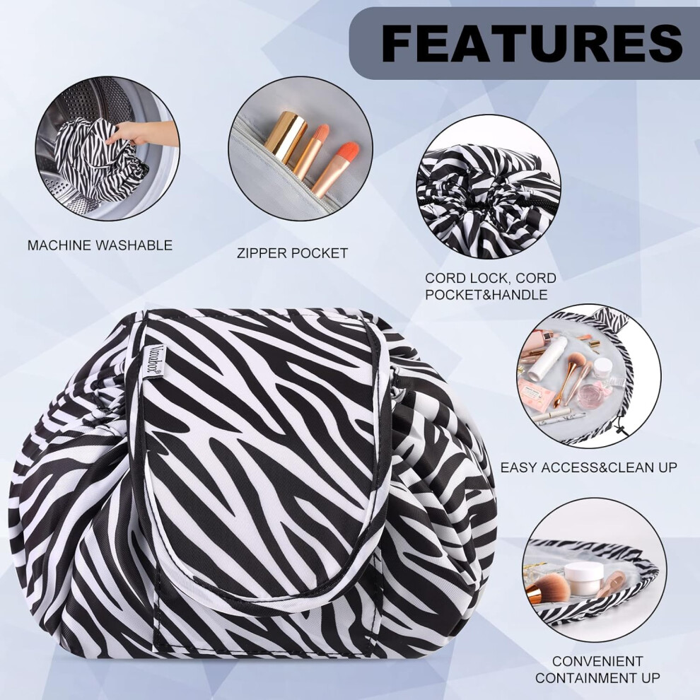 zebra--lazy-drawstring-makeup-bags--large-capacity-waterproof-travel-portable-cosmetic-bag-pouch-makeup-pouch-storage-organiser-for-women-girl--flamingo