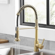 Brushed Gold Kitchen Faucet with Pull Down Sprayer, RV Brass Kitchen Faucet Stainless Steel Single H