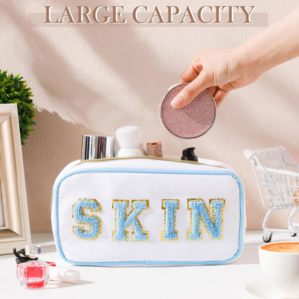 white-set--4-pcs-preppy-makeup-bag-chenille-letter-nylon-cosmetic-bag-makeup-organizer-bag-toiletry-cosmetic-case-preppy-bag-with-zipper-stuff-bag