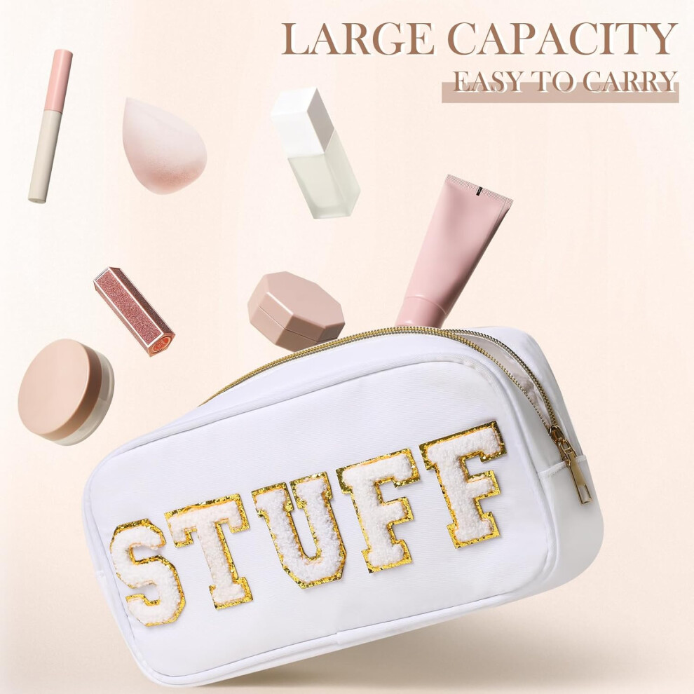 white-set--4-pcs-preppy-makeup-bag-chenille-letter-nylon-cosmetic-bag-makeup-organizer-bag-toiletry-cosmetic-case-preppy-bag-with-zipper-stuff-bag