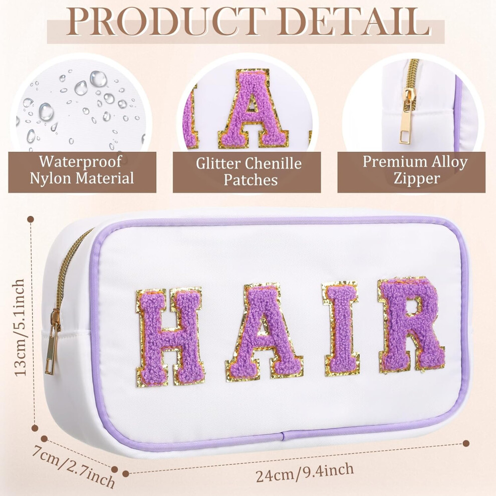white-set--4-pcs-preppy-makeup-bag-chenille-letter-nylon-cosmetic-bag-makeup-organizer-bag-toiletry-cosmetic-case-preppy-bag-with-zipper-stuff-bag
