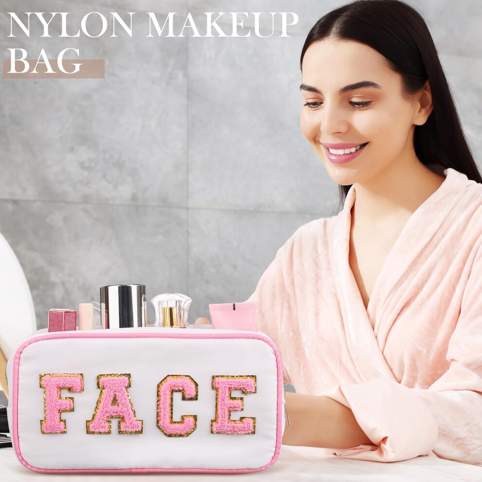 white-set--4-pcs-preppy-makeup-bag-chenille-letter-nylon-cosmetic-bag-makeup-organizer-bag-toiletry-cosmetic-case-preppy-bag-with-zipper-stuff-bag