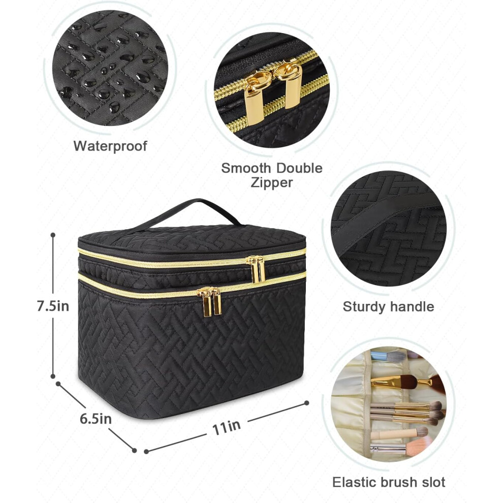 large-double-layer-cosmetic-make-up-bag-with-brush-compartment--portable-and-water-resistant-toiletry-bag-travel-essentials--black