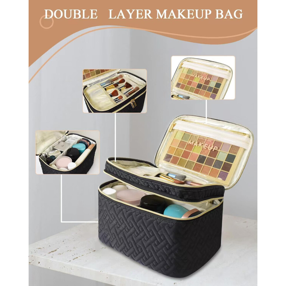 large-double-layer-cosmetic-make-up-bag-with-brush-compartment--portable-and-water-resistant-toiletry-bag-travel-essentials--black