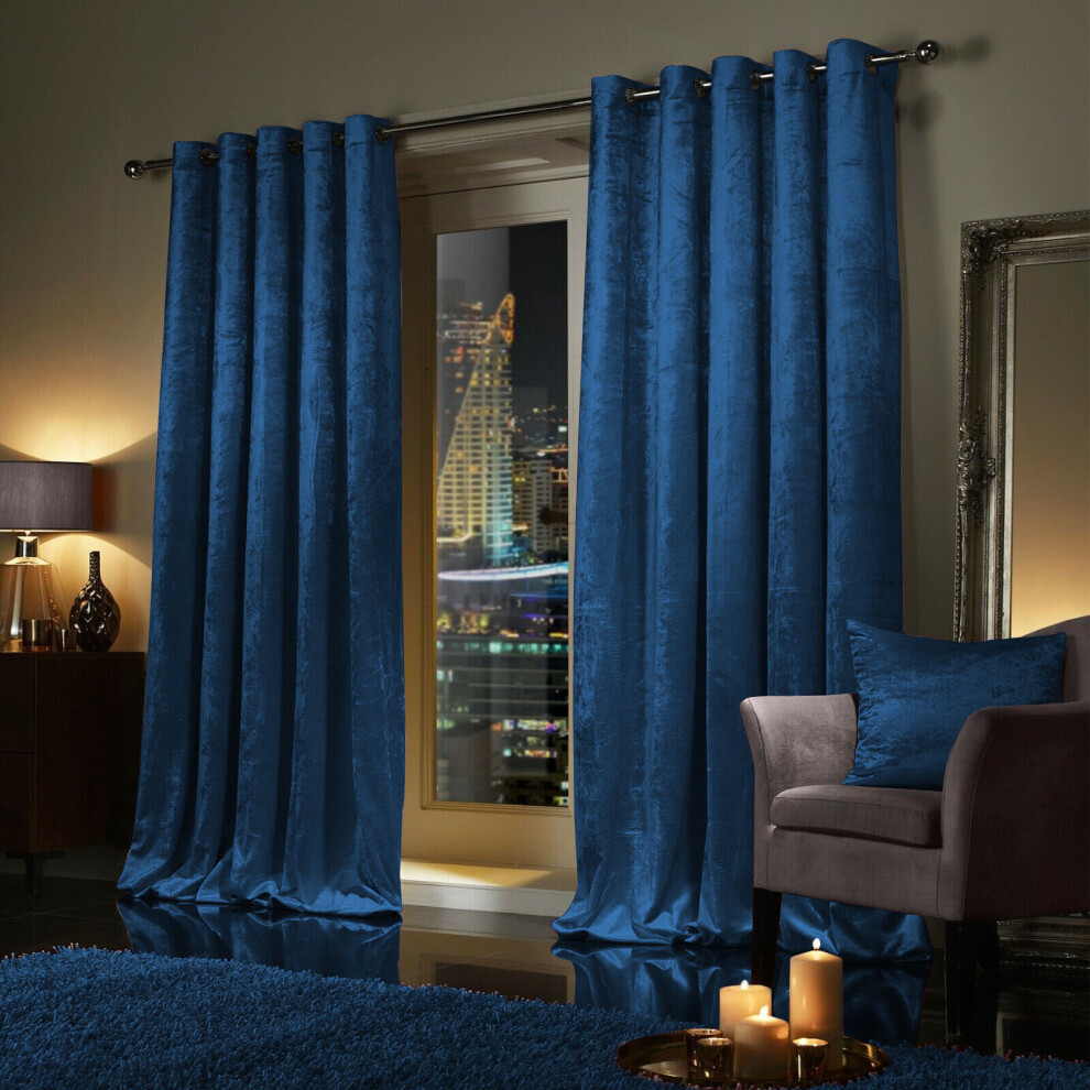 Imperial Rooms (46" X 54" (116Cm X 137Cm), Velvet Curtain) Velvet Curtains Eyelet Ring Top Pair Fully Lined Blue