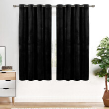 (46" x 54" (117cm x 137cm), Black) Crushed Velvet Blackout Curtain Pair Ringtop Eyelet Curtains with Tiebacks