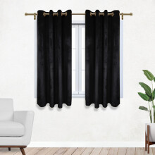 (66" x 54" (168cm x 137cm), Black) Crushed Velvet Blackout Curtain Pair Ringtop Eyelet Curtains with Tiebacks