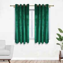 (66" x 54" (168cm x 137cm), Green Emerald) Crushed Velvet Blackout Curtain Pair Ringtop Eyelet Curtains with Tiebacks