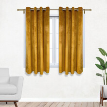 (66" x 54" (168cm x 137cm), Ochre Mustard) Crushed Velvet Blackout Curtain Pair Ringtop Eyelet Curtains with Tiebacks