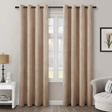 (66" x 72" (168cm x 183cm), Beige) Crushed Velvet Blackout Curtain Pair Ringtop Eyelet Curtains with Tiebacks