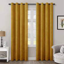 (66" x 72" (168cm x 183cm), Ochre Mustard) Crushed Velvet Blackout Curtain Pair Ringtop Eyelet Curtains with Tiebacks
