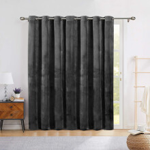 (66" x 84" (168cm x 210cm), Charcoal) Crushed Velvet Blackout Curtain Pair Ringtop Eyelet Curtains with Tiebacks