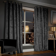 (66" x 90" (168cm x 228cm), Charcoal) Crushed Velvet Blackout Curtain Pair Ringtop Eyelet Curtains with Tiebacks