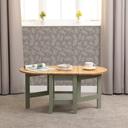 Seconique Santos Drop Leaf Coffee Table Green with Distressed Waxed Pine Top