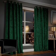 (66" x 90" (168cm x 228cm), Green Emerald) Crushed Velvet Blackout Curtain Pair Ringtop Eyelet Curtains with Tiebacks