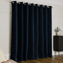 (66" x 84" (168cm x 210cm), Navy Blue) Crushed Velvet Blackout Curtain Pair Ringtop Eyelet Curtains with Tiebacks