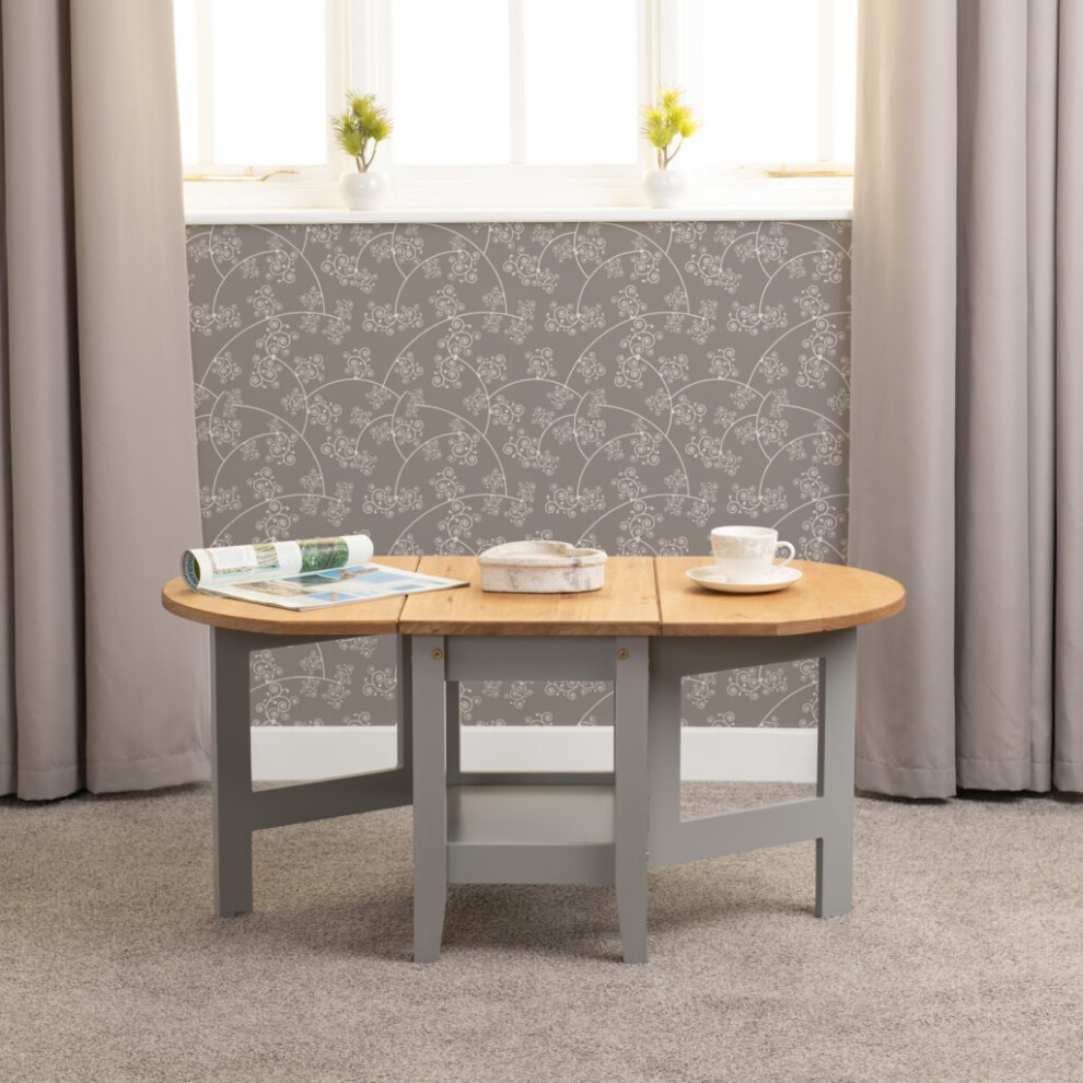 Santos Drop Leaf Coffee Table Grey Slate with Distressed Waxed Pine Top