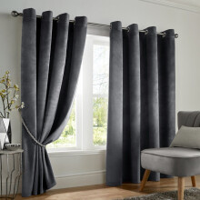 (90" x 90" (228cm x 228cm), Charcoal) Crushed Velvet Blackout Curtain Pair Ringtop Eyelet Curtains with Tiebacks