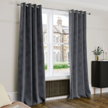 (90" x 90" (228cm x 228cm), Grey) Crushed Velvet Blackout Curtain Pair Ringtop Eyelet Curtains with Tiebacks