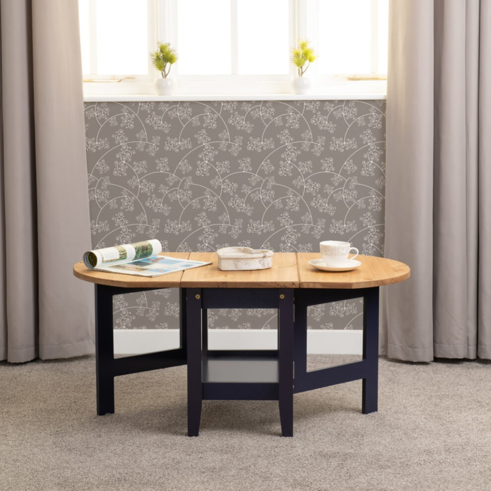 Santos Drop Leaf Coffee Table Navy Blue with Distressed Waxed Pine Top