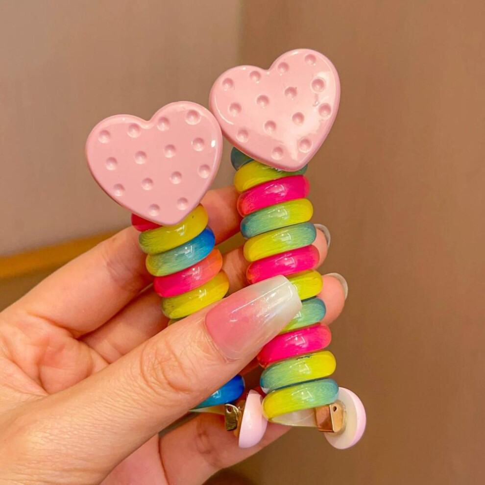 (Multicolor, A) 2Pcs Girls Elastic Rubber Bands Children Telephone Wire Hair Ties Spiral Coil Hairbands Hair Rope Ponytail Hair Accessories