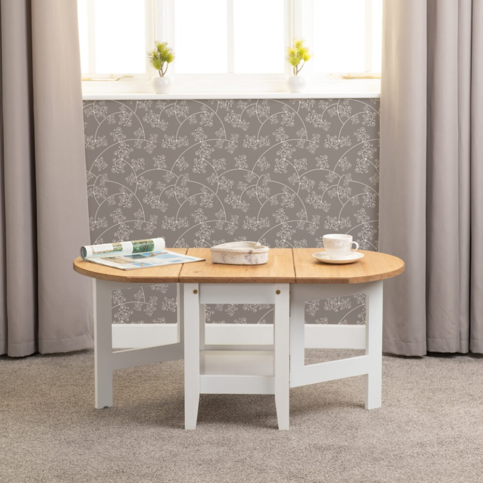 Santos Drop Leaf Coffee Table White with Distressed Waxed Pine Top