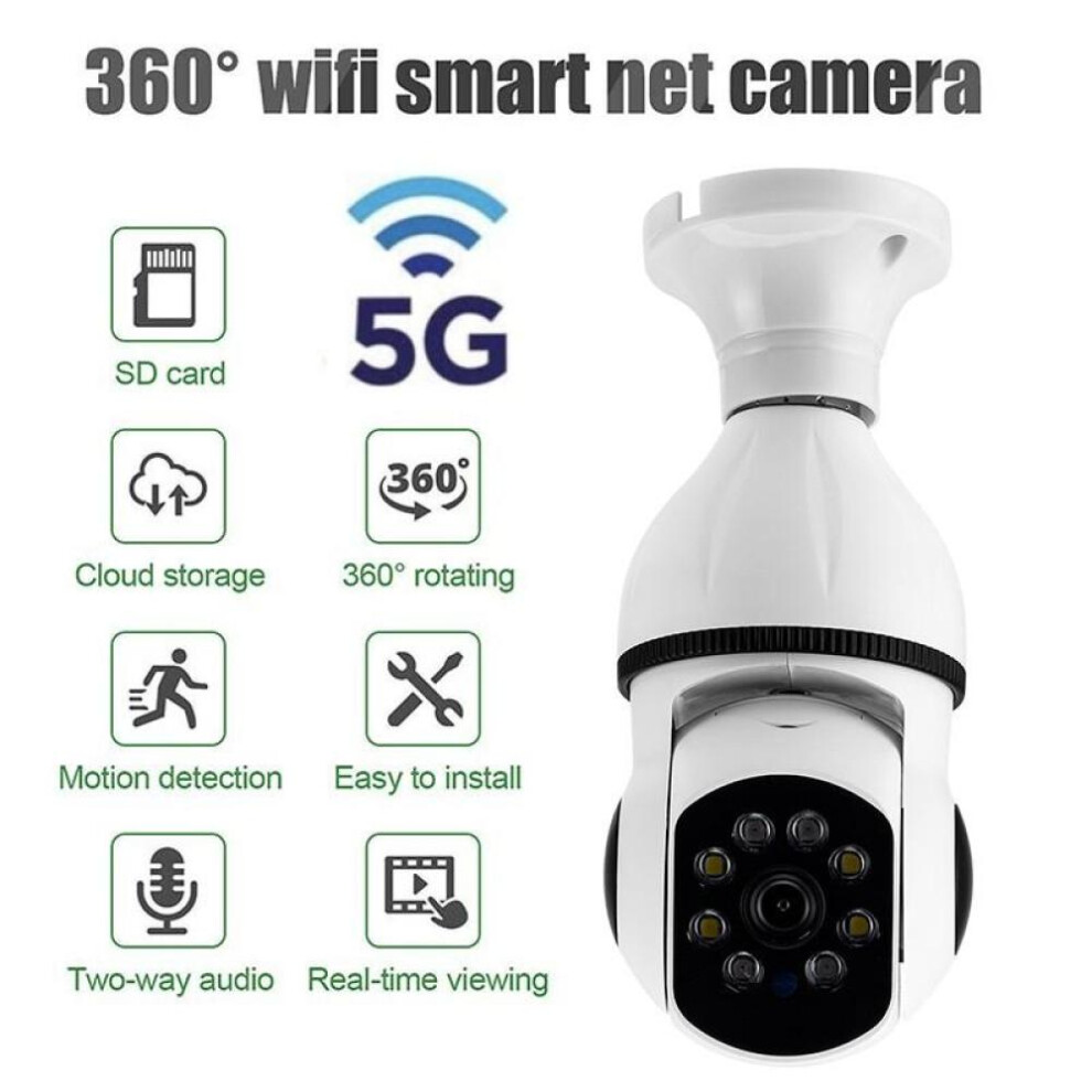 5G&2.4G WIFI Surveillance 360 Rotate Auto Tracking Panoramic Camera Wireless E27 PTZ Camera CCTV IR Night Vision Motion Detection Two-Way Audio