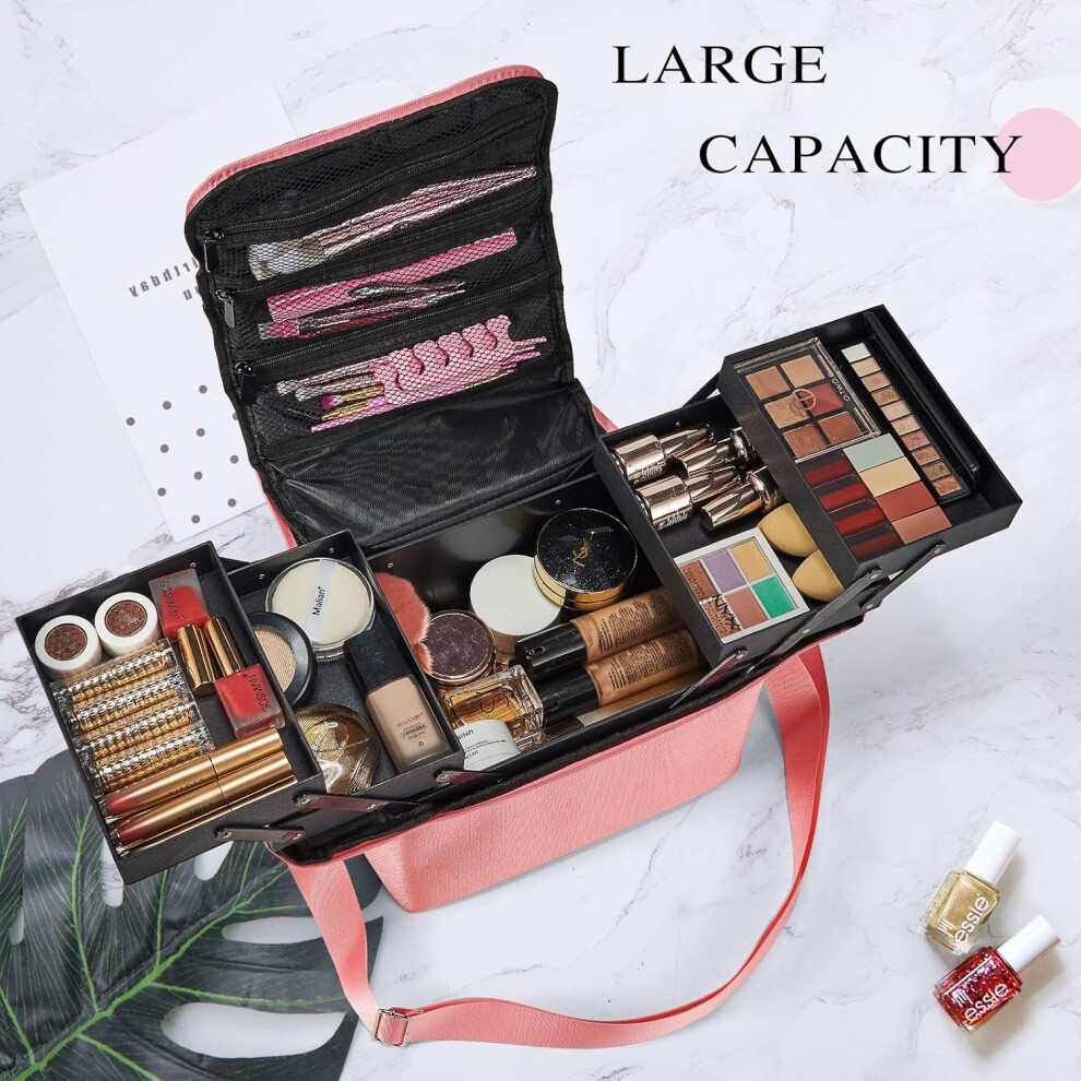 pink--vanity-case-makeup-storage-box-organiser-travel-train-case-luggage-makeup-case-make-up-beauty-box-with-shoulder-strap--large-size--black