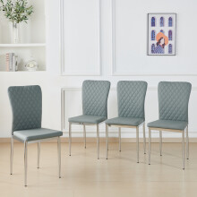 (Grey, 4 pcs) 4/6 PU Leather Dining Chairs Chrome Leg