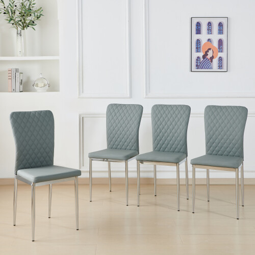 (Grey, 4 pcs) 4/6 PU Leather Dining Chairs Chrome Leg