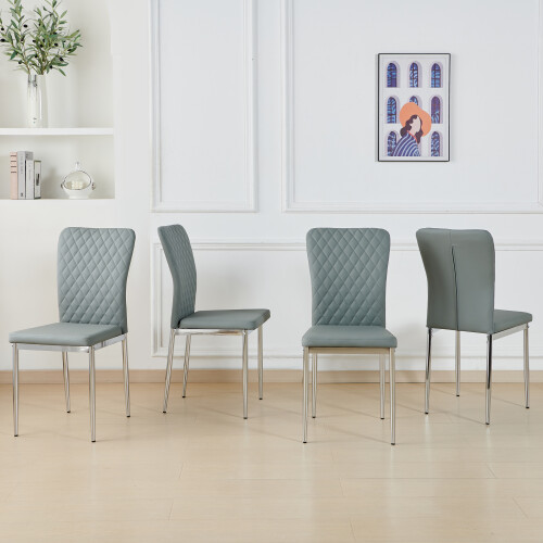 (Grey, 6 pcs) 4/6 PU Leather Dining Chairs Chrome Leg 2