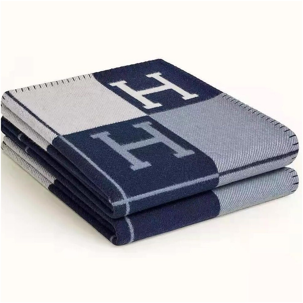 (Navy Blue) Brand new wool and cashmere plaid blankets, pillows, sofas, bedding, shawls