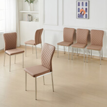 (Latte, 6 pcs) 4/6 PU Leather Dining Chairs Chrome Leg