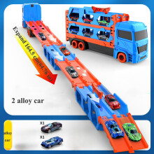 (2 car) Large Car Transporter Truck Folding Track Racing Vehicle Kids Competitive Games Storage Alloy Car Boy Toy Children Novel Gift