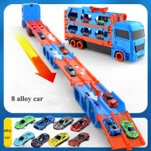 (8 car) Large Car Transporter Truck Folding Track Racing Vehicle Kids Competitive Games Storage Alloy Car Boy Toy Children Novel Gift
