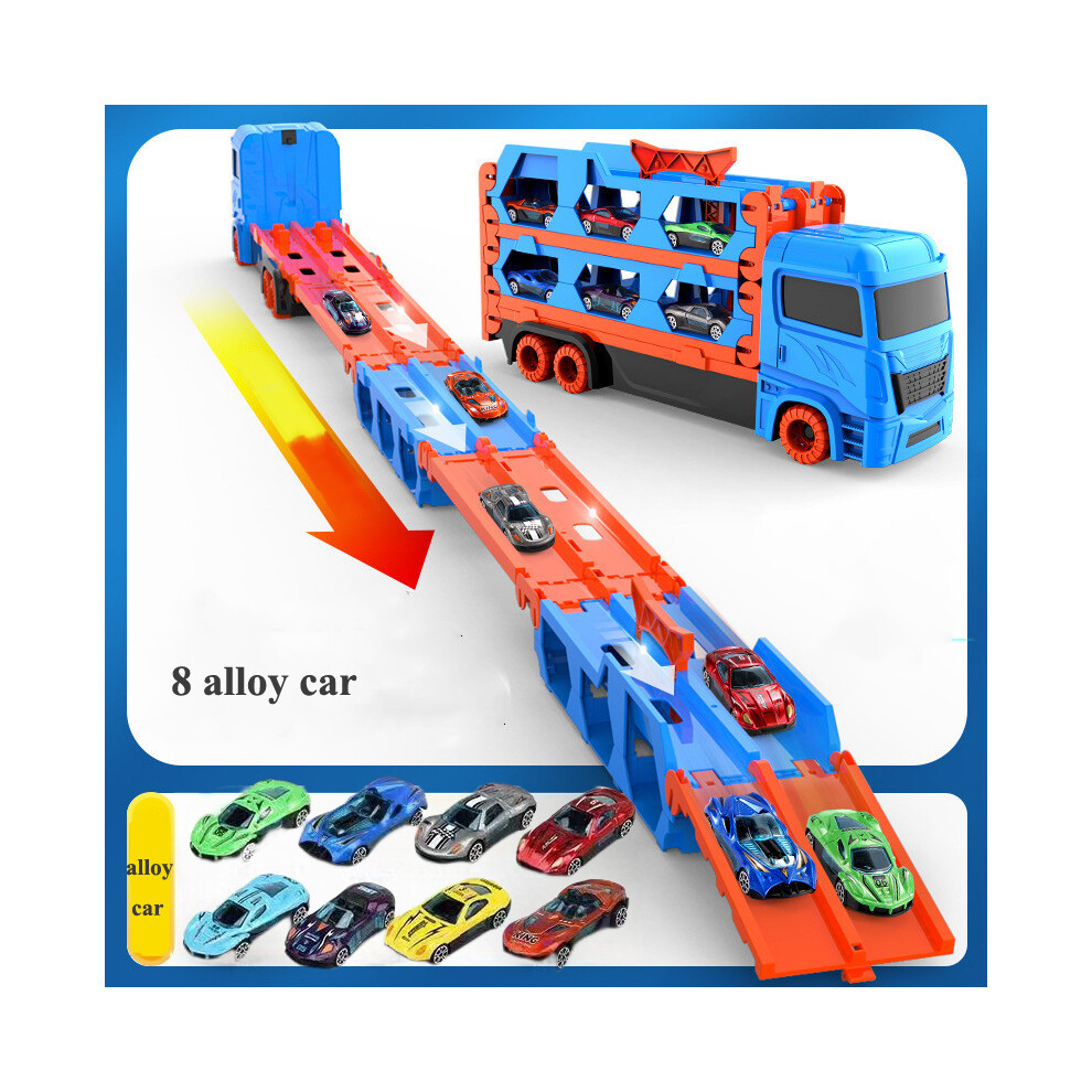 (8 car) Large Car Transporter Truck Folding Track Racing Vehicle Kids Competitive Games Storage Alloy Car Boy Toy Children Novel Gift