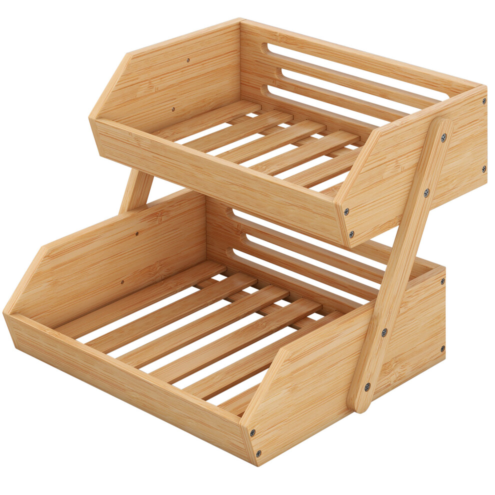 (2-Tier) 2/3 Tier Bamboo Fruit Basket Bread Storage