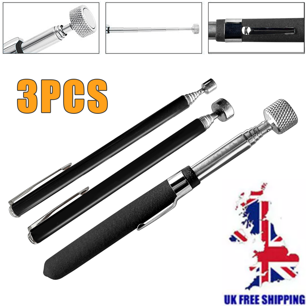 3pc Magnetic Pick Up Tool 2/5/10lbs Telescopic Extending 610/620/660mm