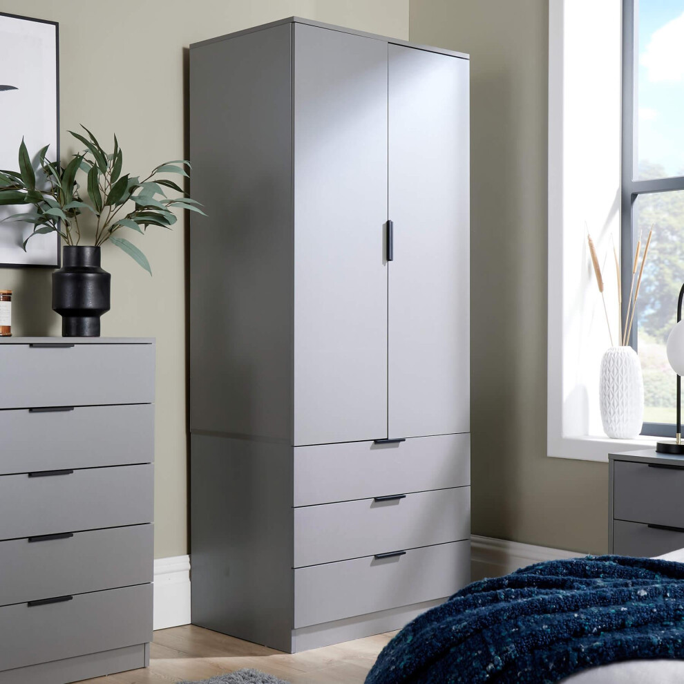 (Grey) Phoenix 2 Door 3 Drawer Wardrobe Bedroom Storage Unit