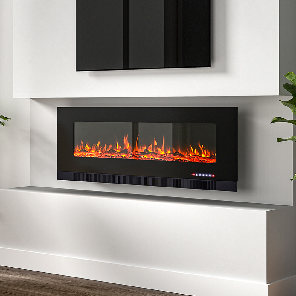 50 Inch 1800W Black Wall Mounted Electric Fireplace With Touch Screen
