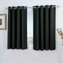 (46" x 54" (117cm x 137cm), Black Ring Top) 100% Blackout Curtains Plain Pencil Pleat & Ringtop Curtain Pair with Tiebacks