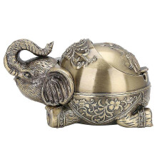 (C01) Vintage Metal Ashtray Windproof With Lid Vintage Elephant Cigarettes Ashtray Portable Ashtray Ornament Home Office Decoration