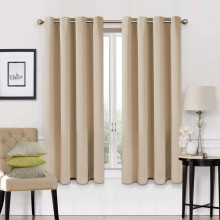 (66" x 54" (168cm x 137cm), Cream Ring Top) 100% Blackout Curtains Plain Pencil Pleat & Ringtop Curtain Pair with Tiebacks