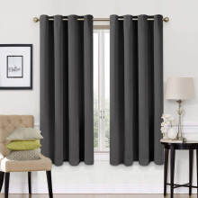 (66" x 54" (168cm x 137cm), Dark Grey Ring Top) 100% Blackout Curtains Plain Pencil Pleat & Ringtop Curtain Pair with Tiebacks