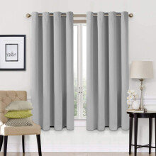 (66" x 54" (168cm x 137cm), Light Grey Silver Ring Top) 100% Blackout Curtains Plain Pencil Pleat & Ringtop Curtain Pair with Tiebacks