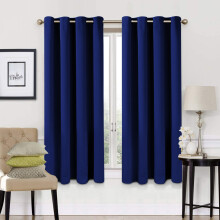 (66" x 54" (168cm x 137cm), Navy Blue Ring Top) 100% Blackout Curtains Plain Pencil Pleat & Ringtop Curtain Pair with Tiebacks