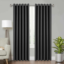 (66" x 72" (168cm x 183cm), Dark Grey Ring Top) 100% Blackout Curtains Plain Pencil Pleat & Ringtop Curtain Pair with Tiebacks