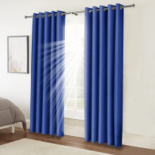 (66" x 72" (168cm x 183cm), Navy Blue Ring Top) 100% Blackout Curtains Plain Pencil Pleat & Ringtop Curtain Pair with Tiebacks